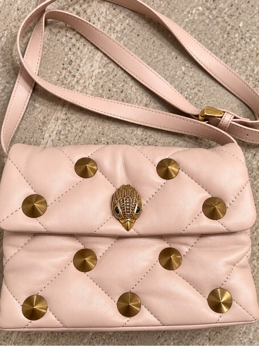 Quilted beige Leather Crossbody Bag with Gold Studs